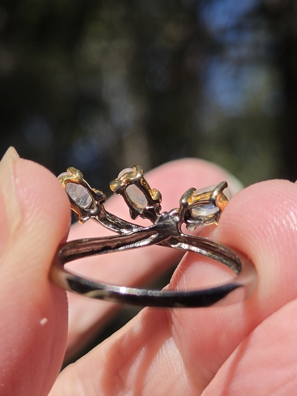 Moonstone Sterling Rhodium & Gold Ring Sz7 - Picture 8 of 9